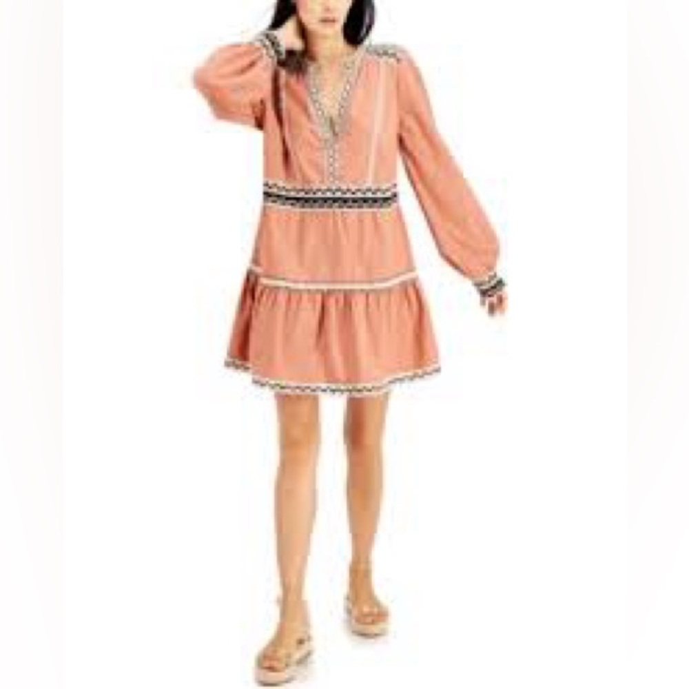 INC V neck dress lace trim drop waist - size S